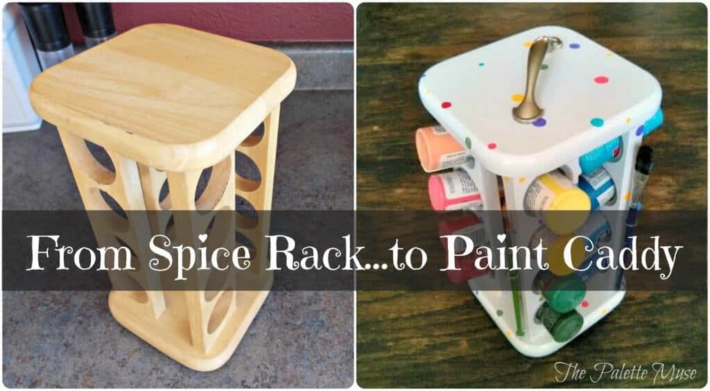 An old spice rack gets new life as a craft paint organizer