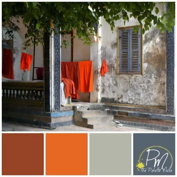 Saffron Robes Color Palette with reds and slate grays