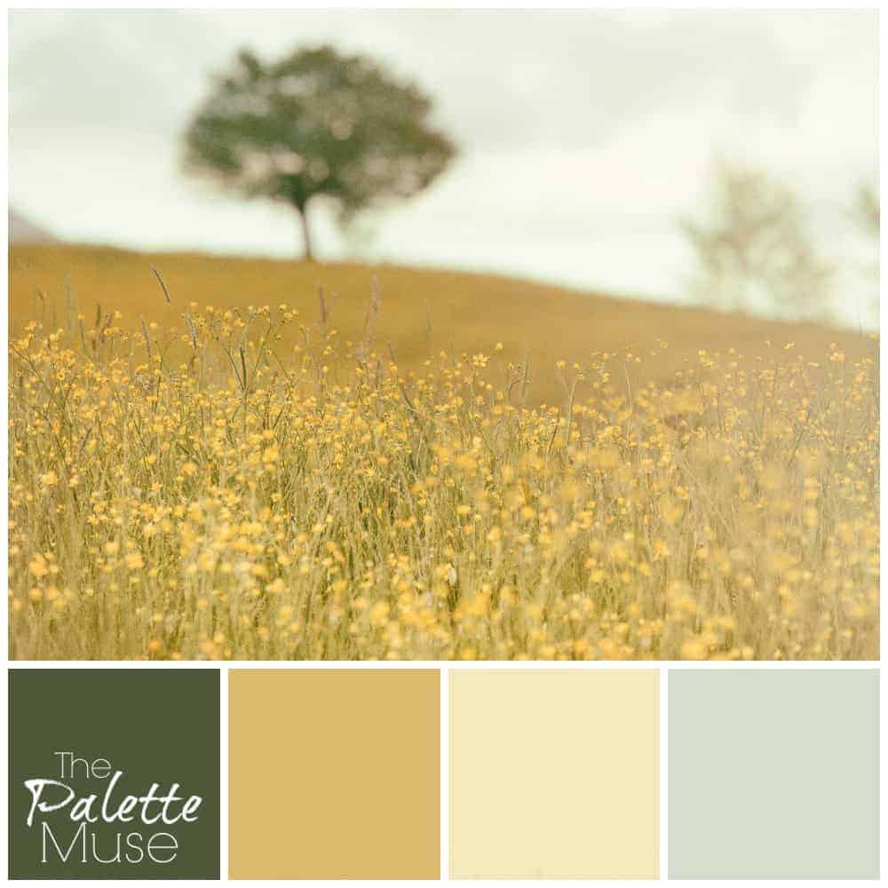 This sunny palette is full of warm greens and golds.