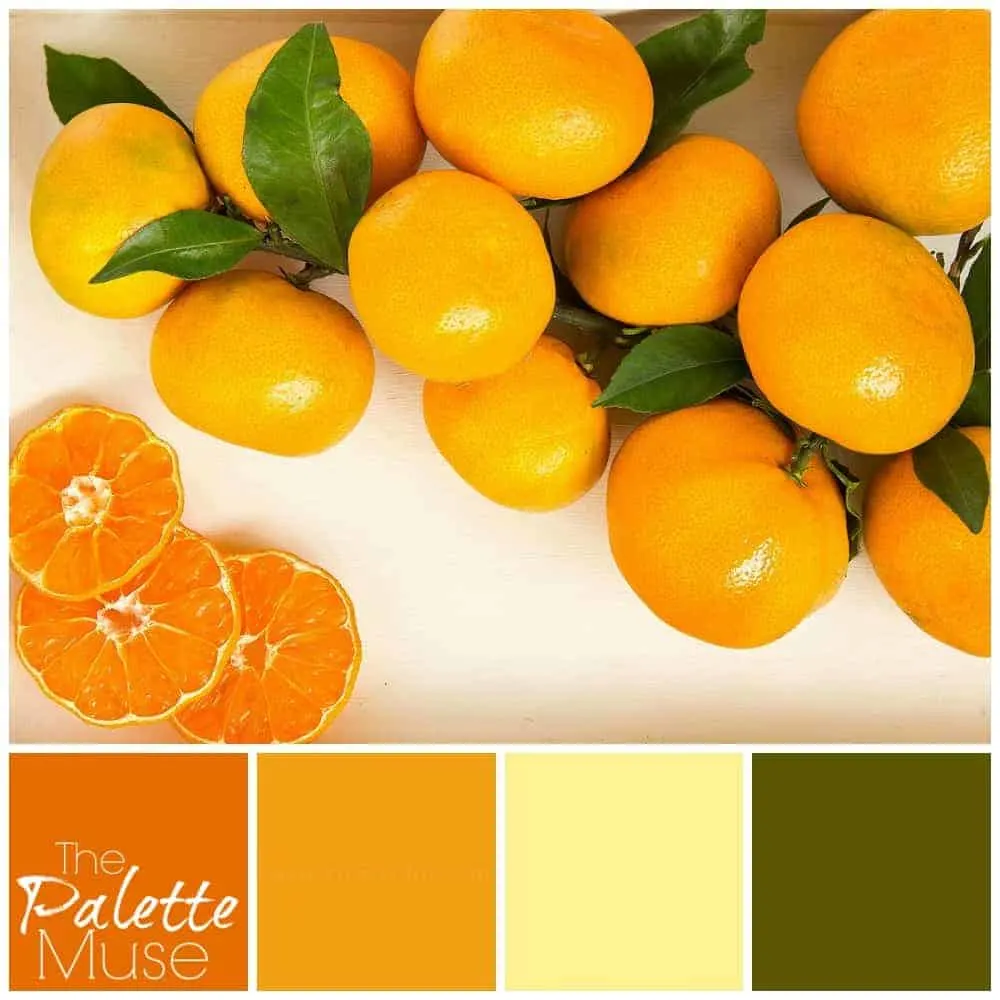 This summery palette blends lively orange hues with a grounded green.