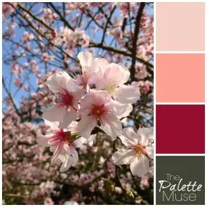 This delicate spring blossoms palette blooms with vibrant pinks and grounded green.