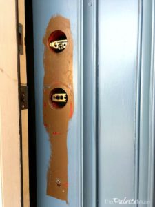 Remove door handles, rather than trying to paint around them.