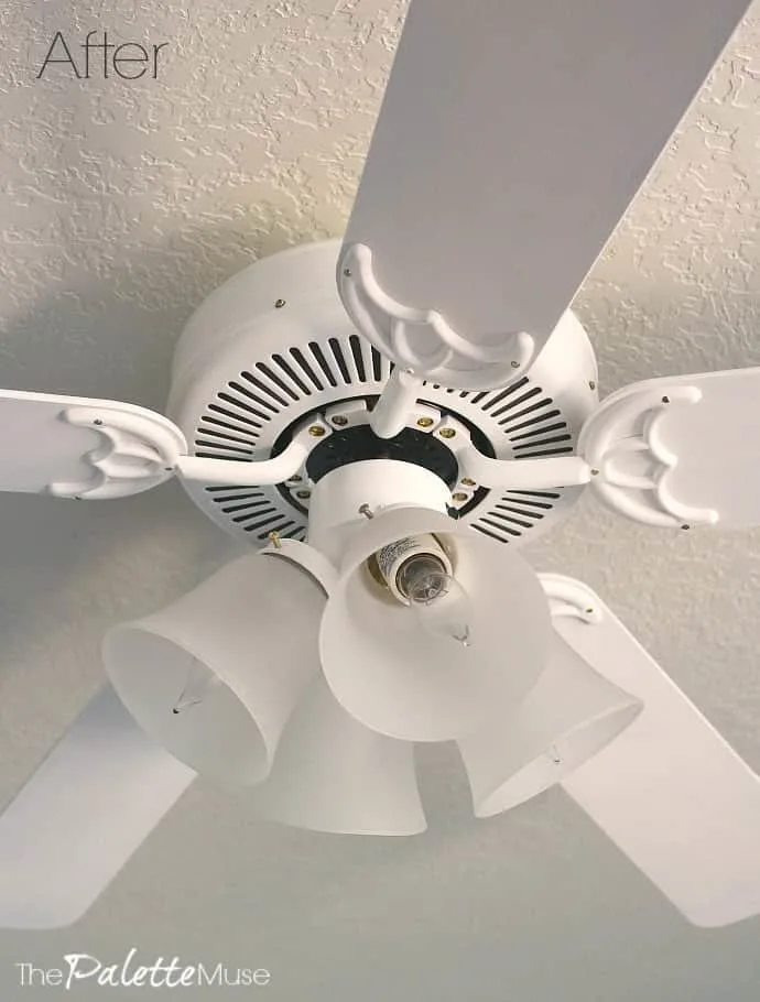 New white ceiling fan with updated light covers.