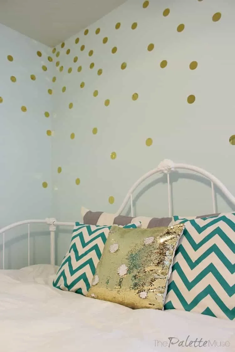 This gold polka dot wall treatment was so easy and cheap!