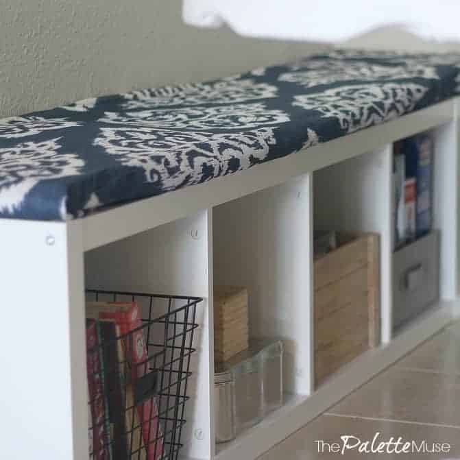 IKEA Kallax shelves get an easy makeover into a storage bench for my breakfast area