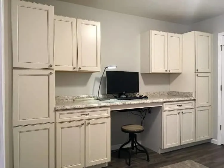 Home office wall of built in cabinetry