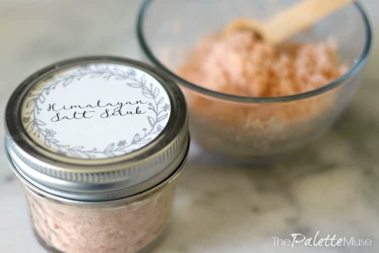 Homemade pink Himalayan salt scrub in a jar with a pretty label