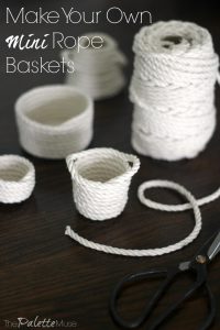 Making your own mini rope baskets is fun and easy. Perfect for organizing, tablescaping, or just for fun! #minicrafts #ropebasket #thepalettemuse