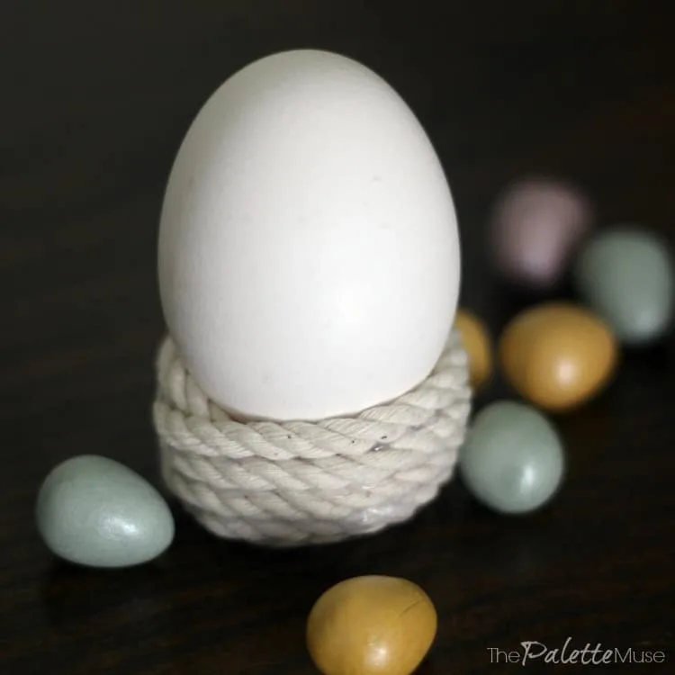 Mini rope basket holding an egg