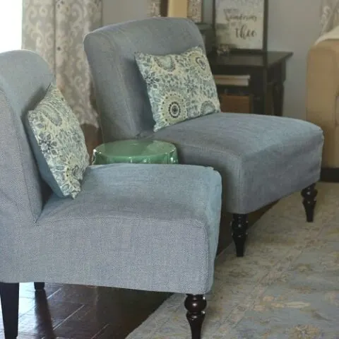 pair of chairs with DIY simple chair covers