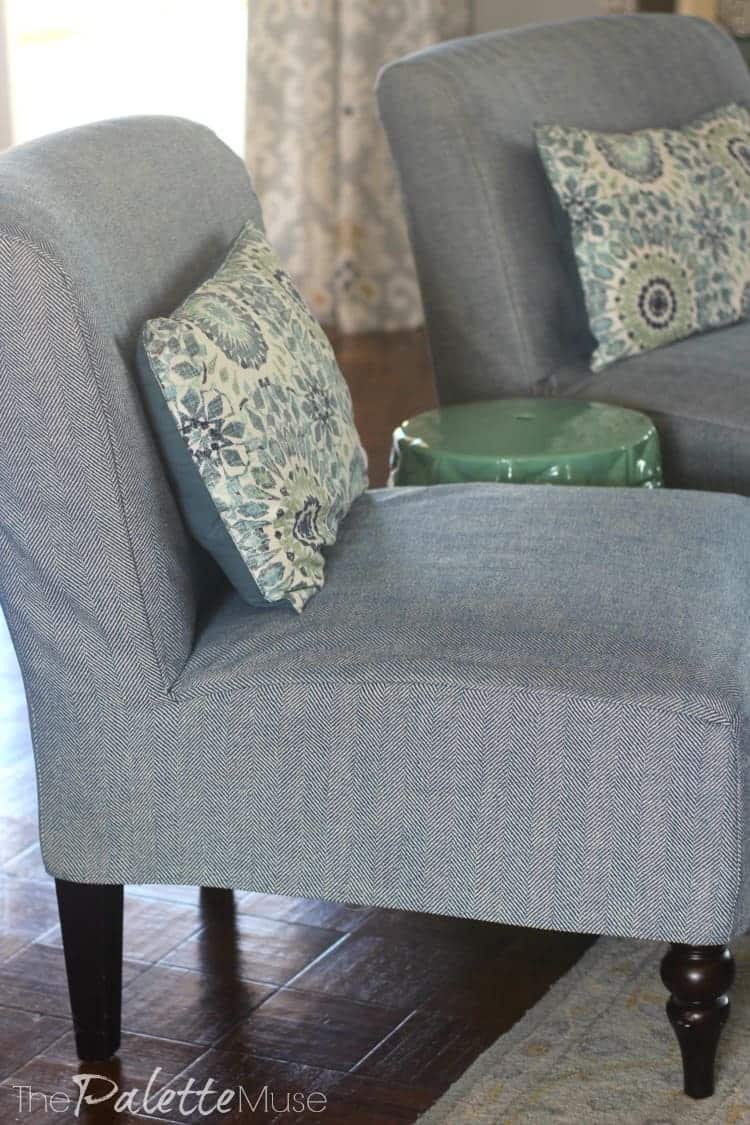 Occasional chairs with blue slipcovers