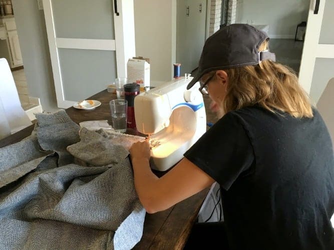 Sewing chair covers with a sewing machine