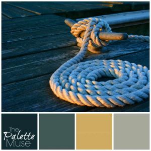 Dockside palette that pulls greens, blues, and even sunny yellow from an ordinary sight. #colorpalette #coolcolors #thepalettemuse