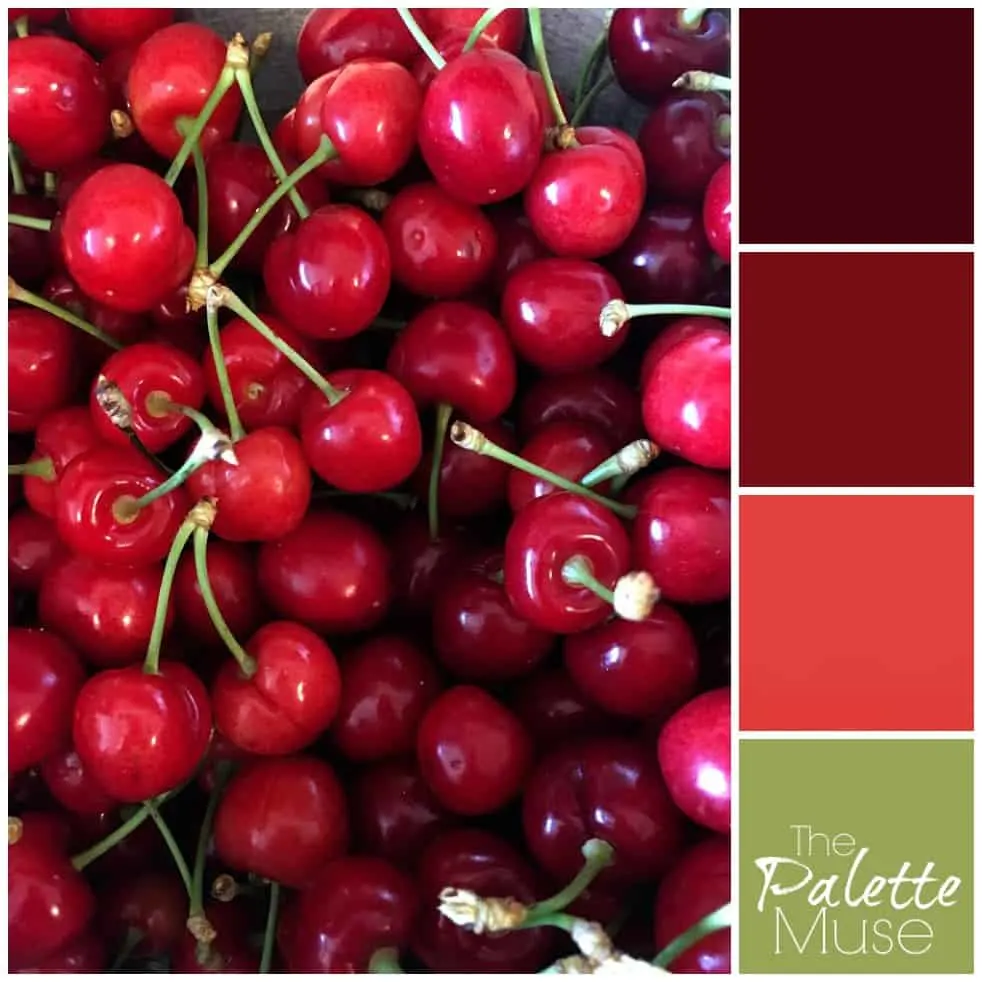 Red color palette based on picture of bright red ripe cherries