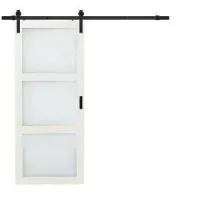 TRUporte 36 in. x 84 in. Bright White Solid Core Rustic 3 Lite Frost Sliding Barn Door with Composite Hardware Kit-ES61-W1-BW-3TG - The Home Depot