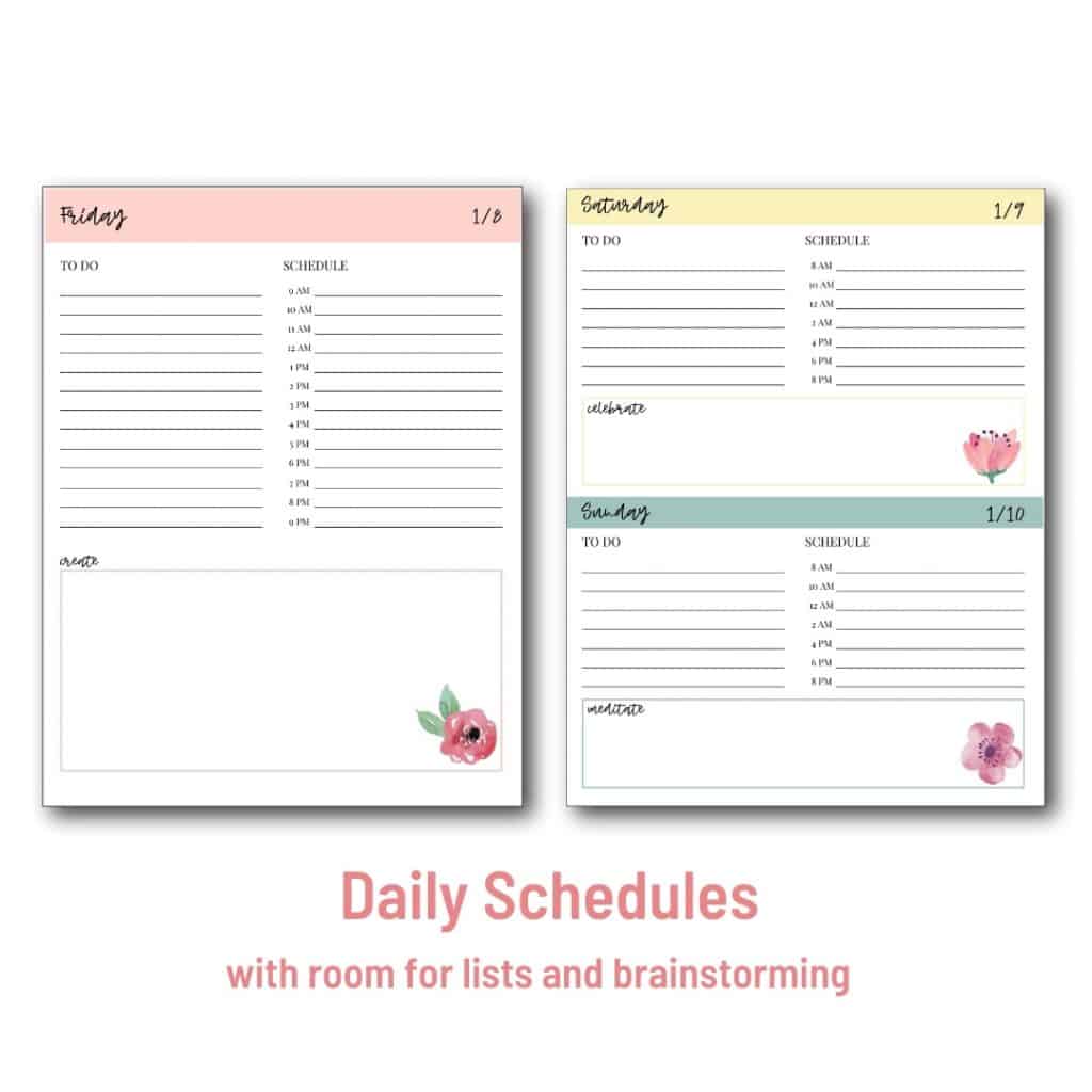 Printable Planner with daily schedules