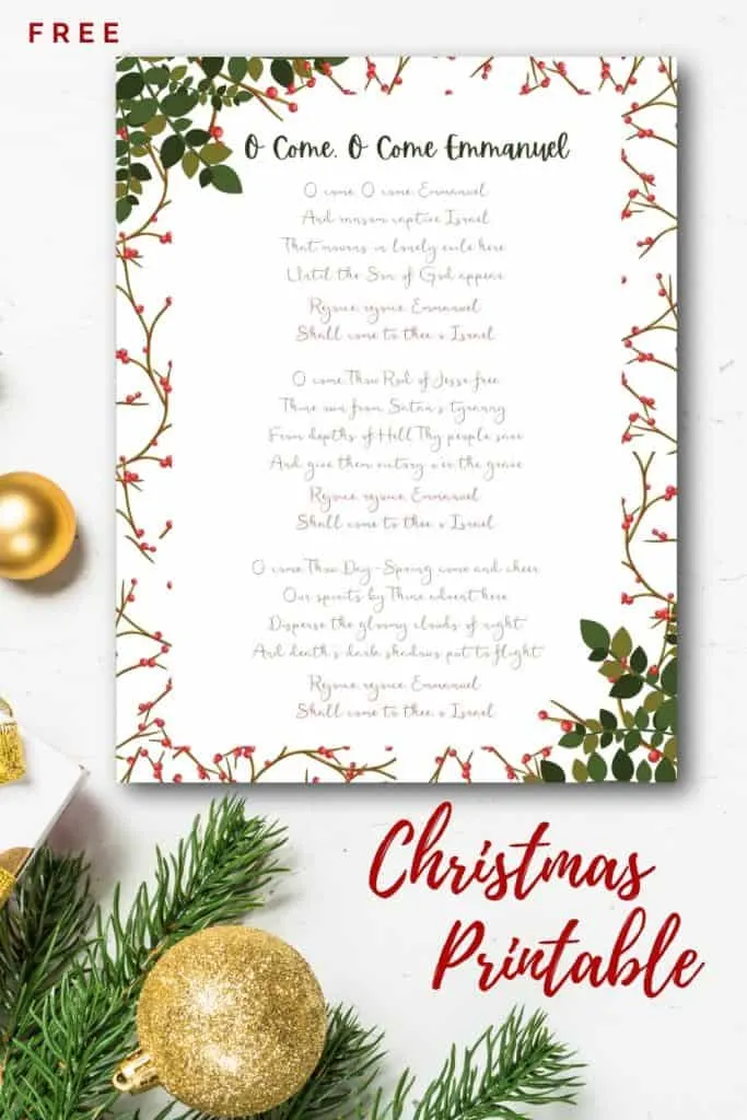 Free Christmas Printable of O Come O Come Emmanuel