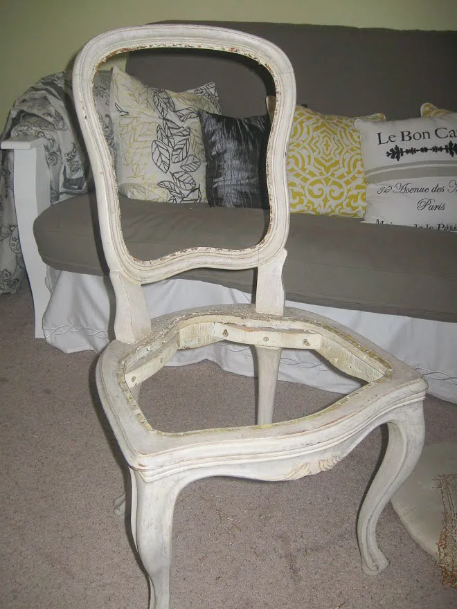 Empty wood frame of the chair with no seat or back