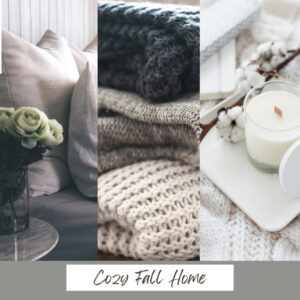 Cozy fall home with blankets, pillows, and candle