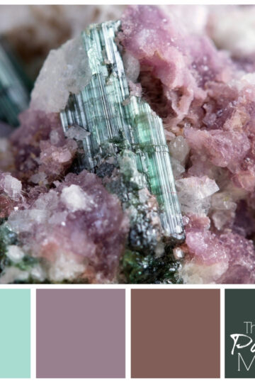 Color palette based on Tourmaline crystals with aqua, green, amethyst, and mauve